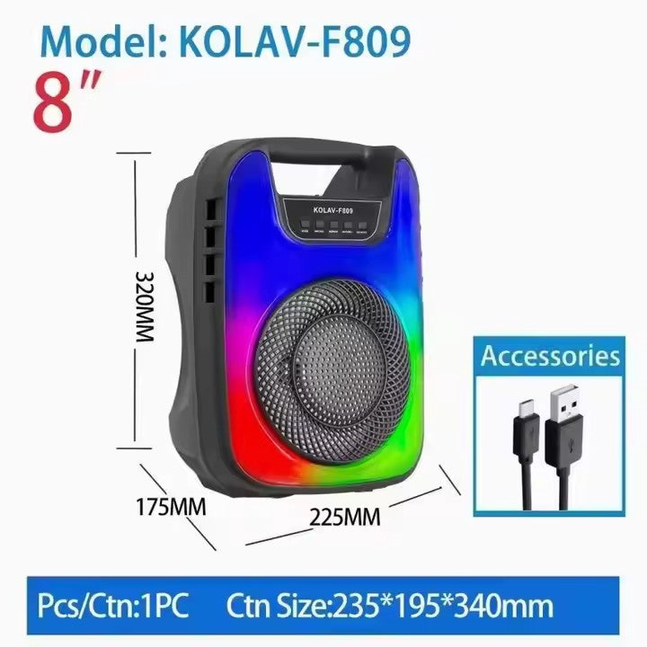 Boxă Portabilă KOLAV K-F809 cu Bluetooth, USB, FM, TWS, LED și Baterie 1800mAh – Sunet Puternic pentru Karaoke și Petreceri